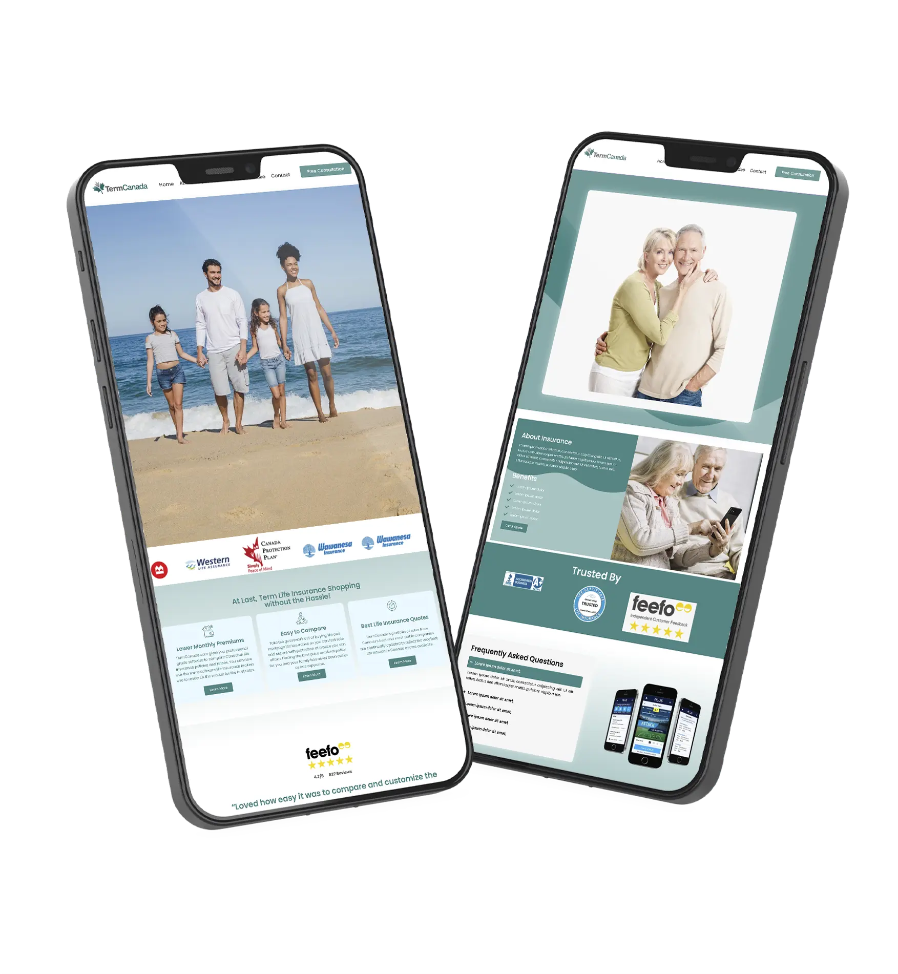 Mobile view of TermCanada’s website for comparing term life insurance quotes in Canada.